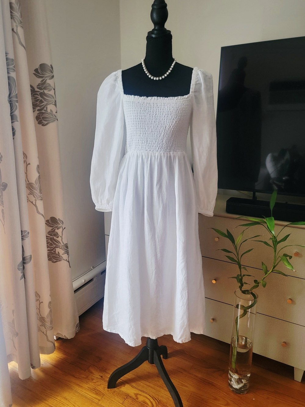 J.Crew White Linen Daydream Smocked Midi Dress - Size Medium